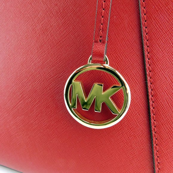 MICHAEL KORS MK Logo Dark Red Saffiano Leather Satchel Tote Shopper Shoulder Bag - Picture 2 of 10